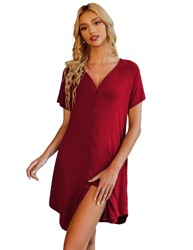 Casual V-Neck Button Down Nightgown