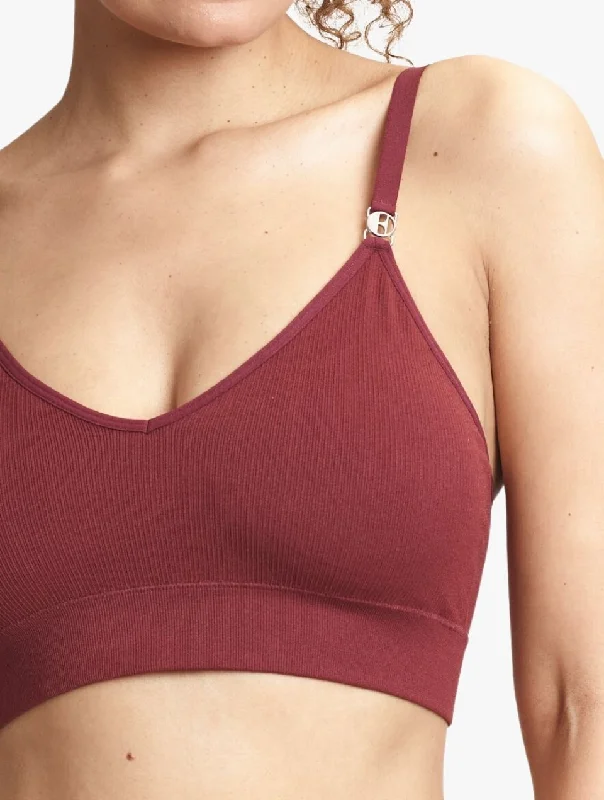 ELLE Seamless Rib Bralette & High Waisted Brief Set - Burgundy