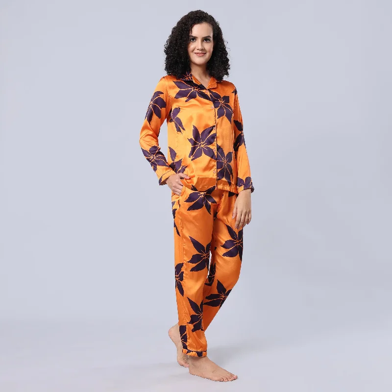 evolove Women Satin Short Sleeve Top and Pyjama Nightsuit Set