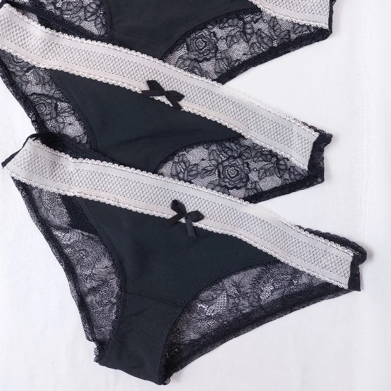 Black Cream Lace Brief Knickers 3xPairs