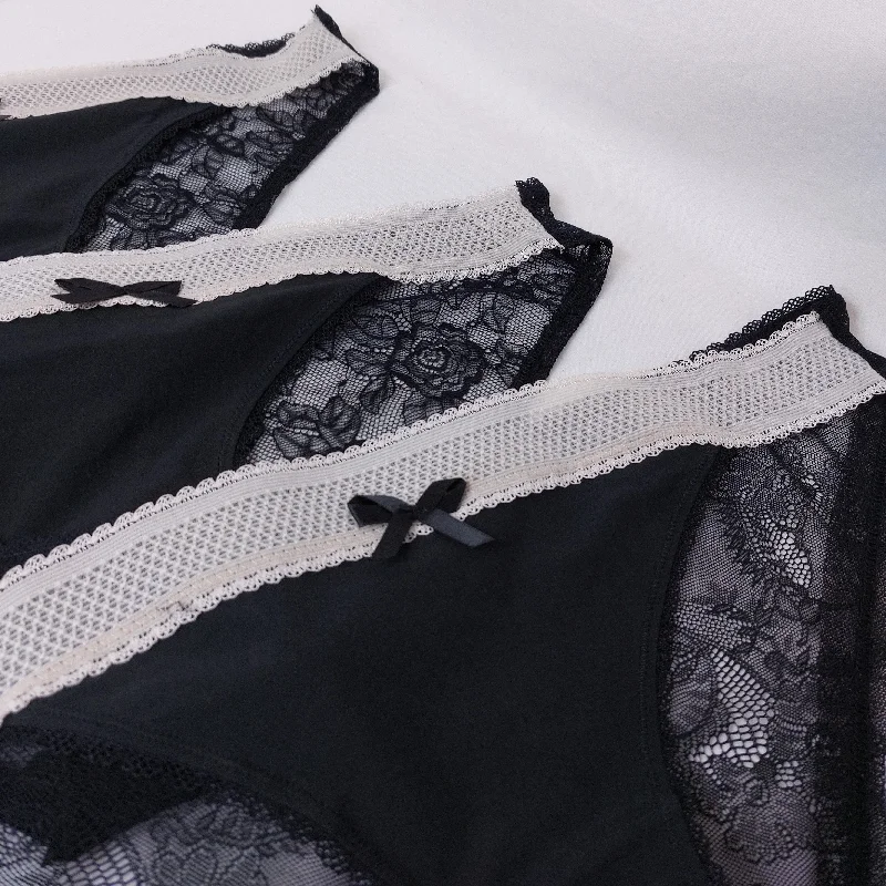 Black Cream Lace Brief Knickers 3xPairs