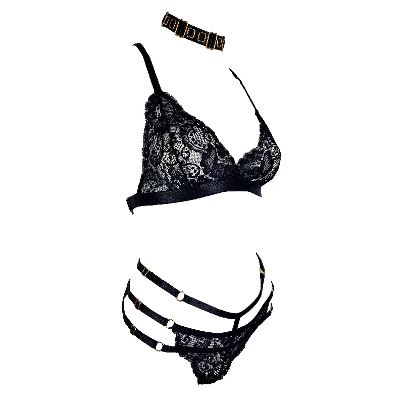 Golden Flame II lace lingerie set black