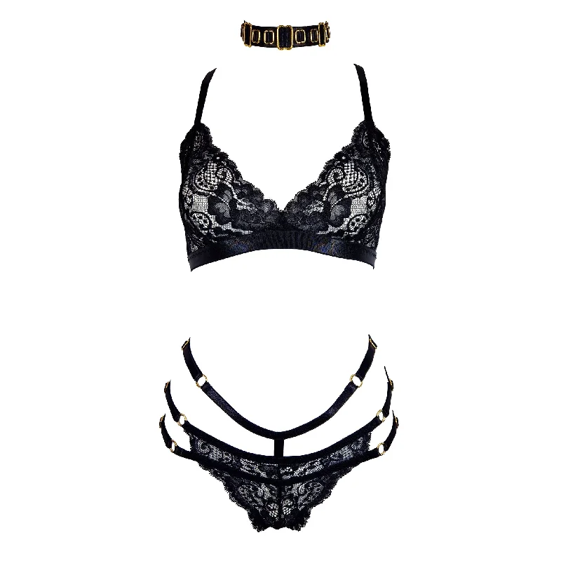 Golden Flame II lace lingerie set black