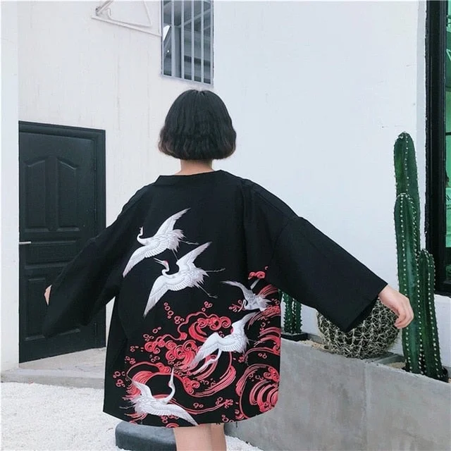 Japanese Kimono Women Yukata Female Summer Beach Kimono Cardigan Haori Obi Japanese Traditional Kimono Streetwear Shirt Cover Up