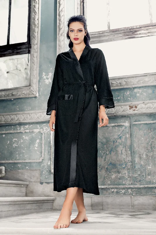 Shopymommy 8600 Satin Bias Maternity Robe Black