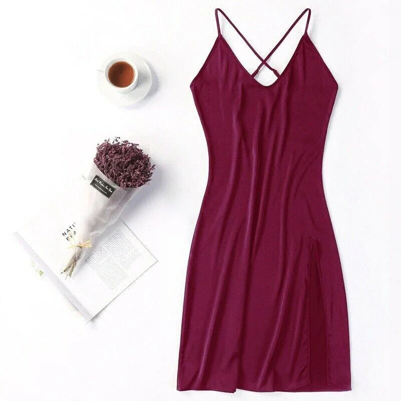 Silk satin thin straps slip dress