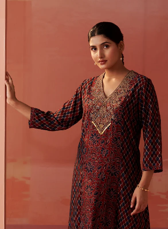 Aaliyah Wine Printed Kurta