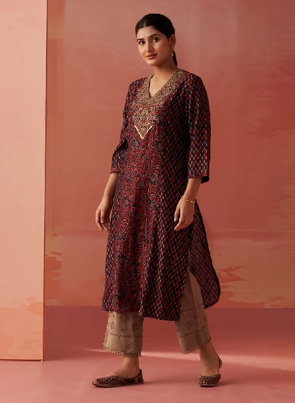 Aaliyah Wine Printed Kurta