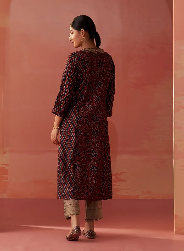 Aaliyah Wine Printed Kurta