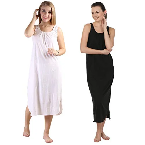 BLAZON Women's Cotton Hosiery Solid Maxi Nighty Slip (Pack of 2) Available Sizes: S, M, L, XL, 2XL, 3XL, 4XL, 5XL - Strawberry Frost, Black