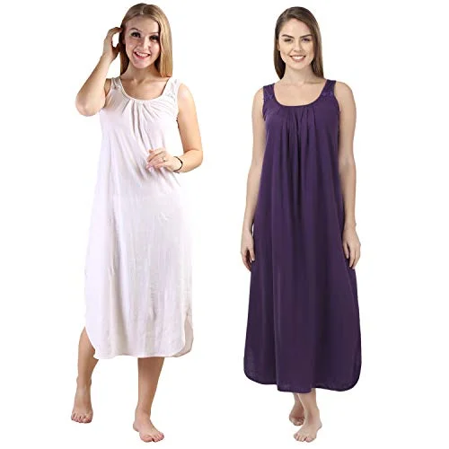 BLAZON Women's Cotton Hosiery Solid Maxi Nighty Slip (Pack of 2) Available Sizes: S, M, L, XL, 2XL, 3XL, 4XL, 5XL - Strawberry Frost, Blueviolet