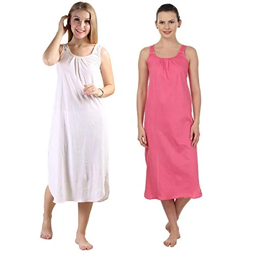 BLAZON Women's Cotton Hosiery Solid Maxi Nighty Slip (Pack of 2) Available Sizes: S, M, L, XL, 2XL, 3XL, 4XL, 5XL - Strawberry Frost, Dark Pink