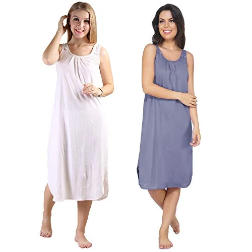 BLAZON Women's Cotton Hosiery Solid Maxi Nighty Slip (Pack of 2) Available Sizes: S, M, L, XL, 2XL, 3XL, 4XL, 5XL - Strawberry Frost, Lavender