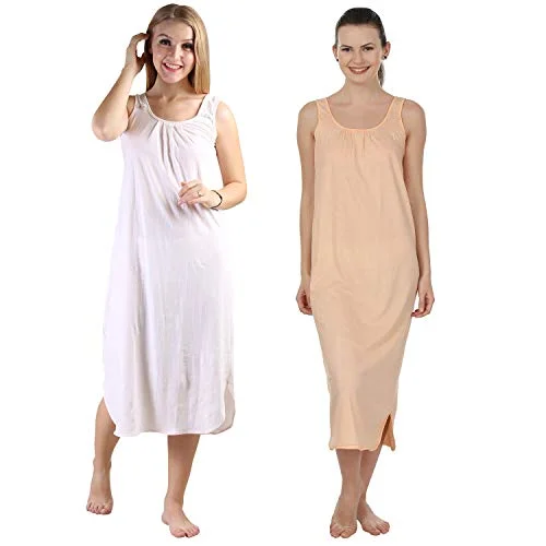 BLAZON Women's Cotton Hosiery Solid Maxi Nighty Slip (Pack of 2) Available Sizes: S, M, L, XL, 2XL, 3XL, 4XL, 5XL - Strawberry Frost, Peach