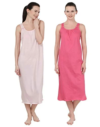 BLAZON Women's Cotton Nighty Slip - Set of 2 (Baby Pink & Dark Pink)