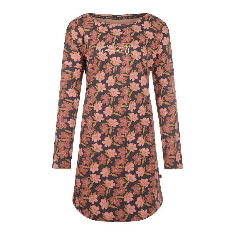 Charlie Choe Dames Nachthemd Bigshirt - U45177-38 - Donkergrijs Bloemen