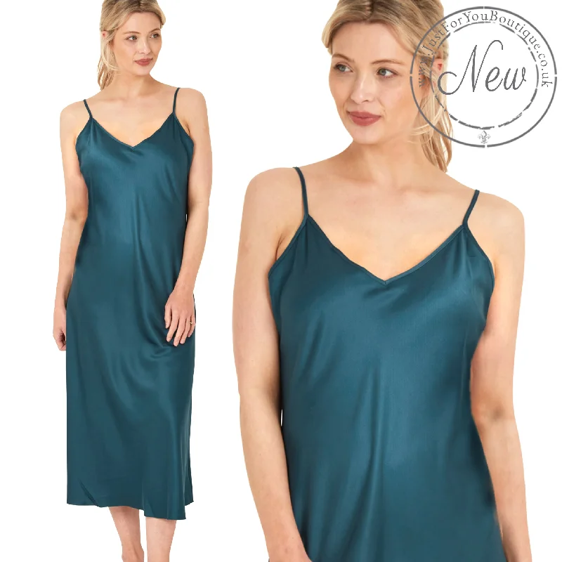 Long Full Length Peacock Petrol Blue Satin Chemise Nightdress Negligee Lingerie PLUS SIZE