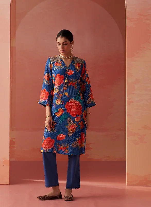 Noorani Blue Printed Kurta