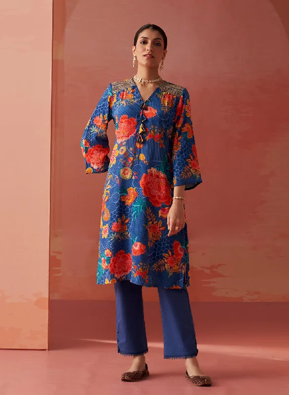 Noorani Blue Printed Kurta