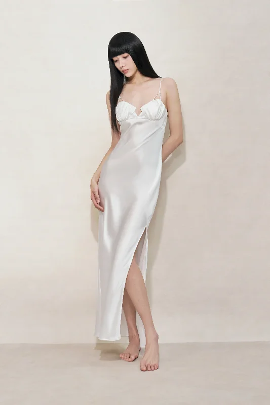 Pearl White Shell Silk Halter Dress