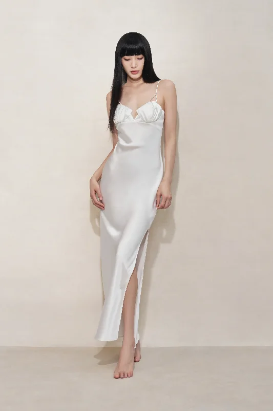 Pearl White Shell Silk Halter Dress