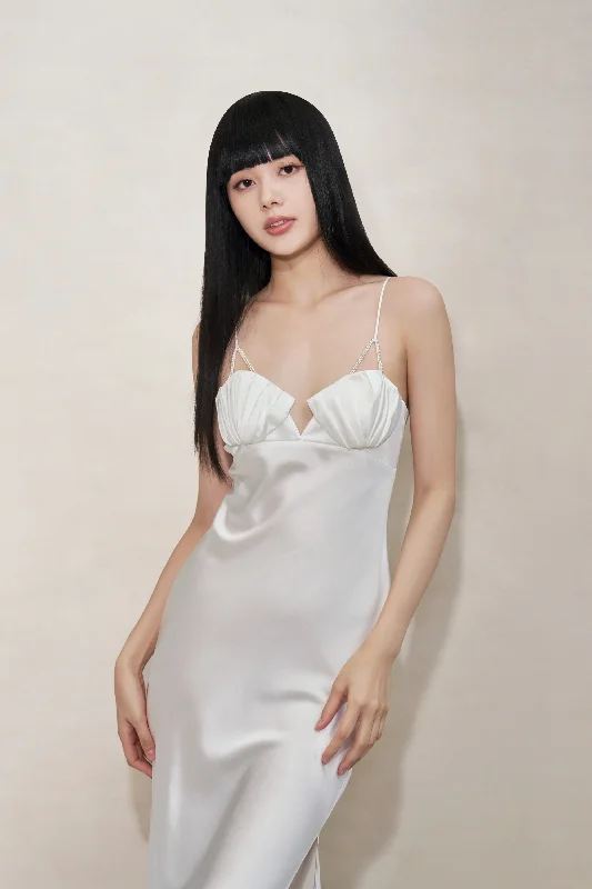 Pearl White Shell Silk Halter Dress