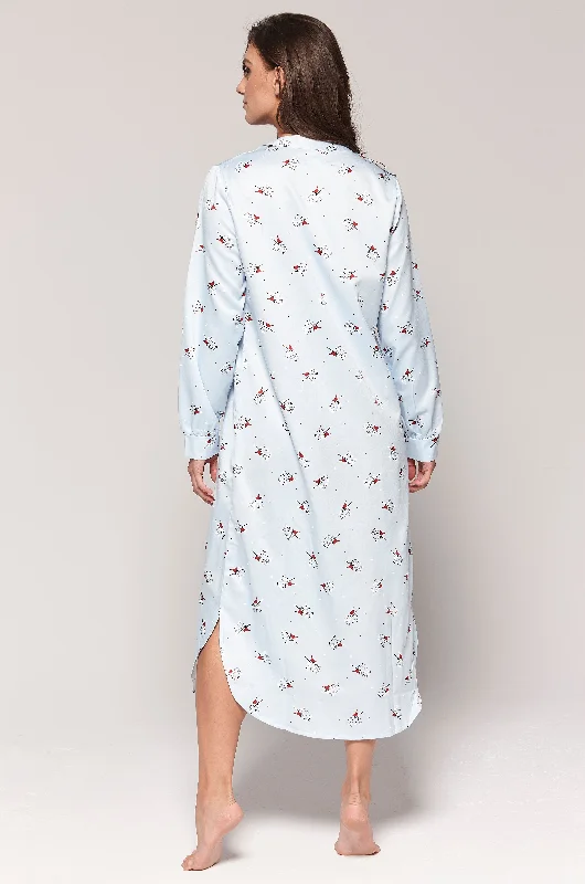 Robe de nuit longue en satin brossé imprimée d'oiseaux rouges