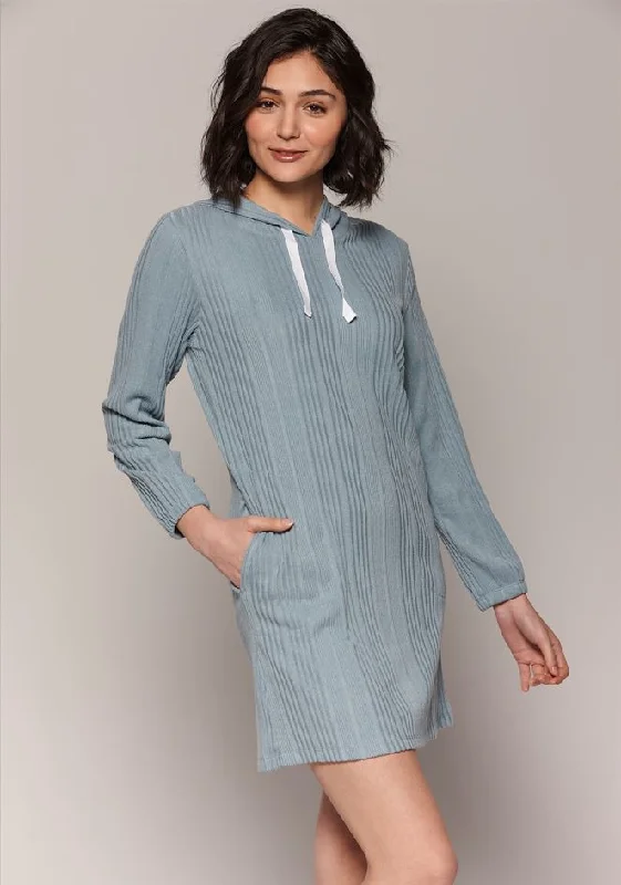 Robe de détente courte unie avec capuchon