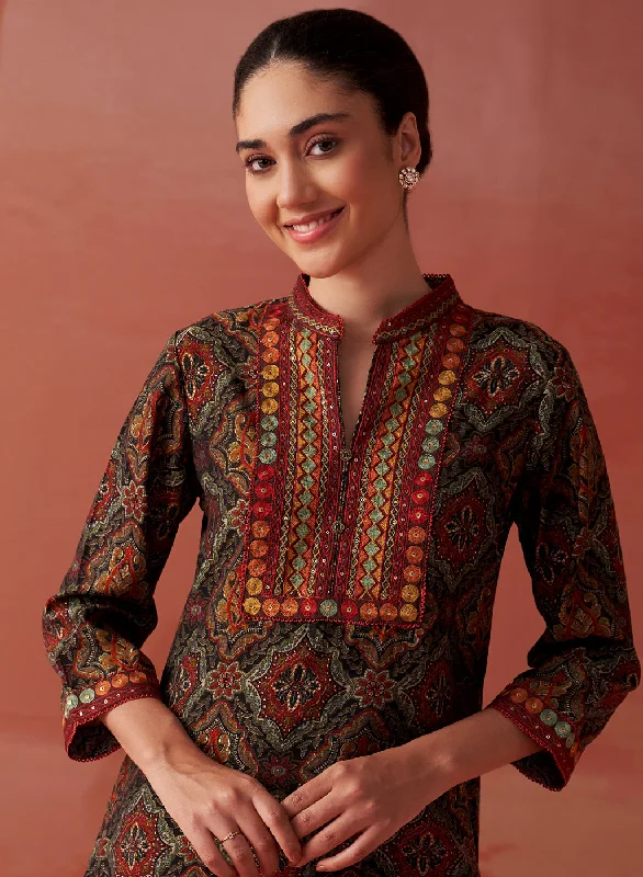 Samiya Black Printed Chanderi Kurta