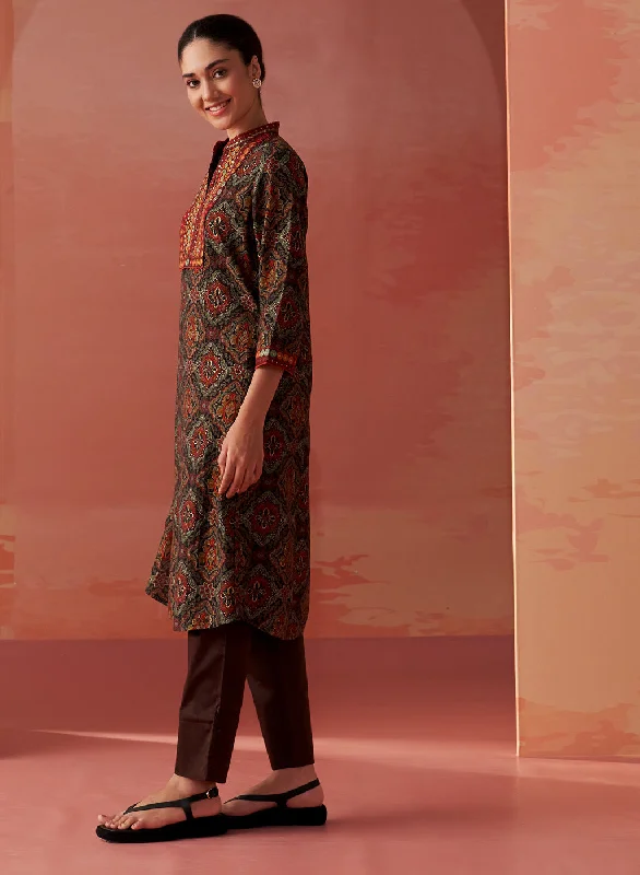 Samiya Black Printed Chanderi Kurta