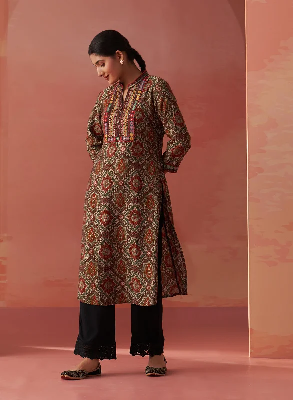 Samiya Green Printed Chanderi Kurta