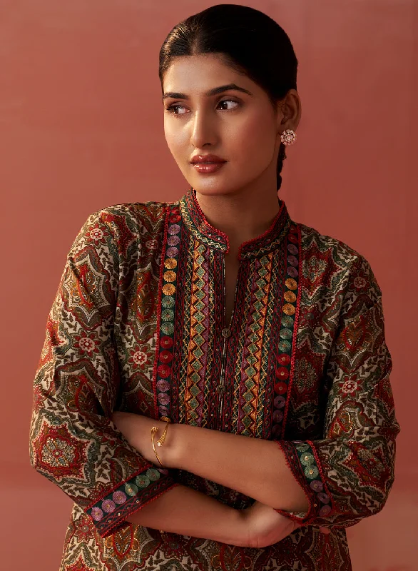 Samiya Green Printed Chanderi Kurta