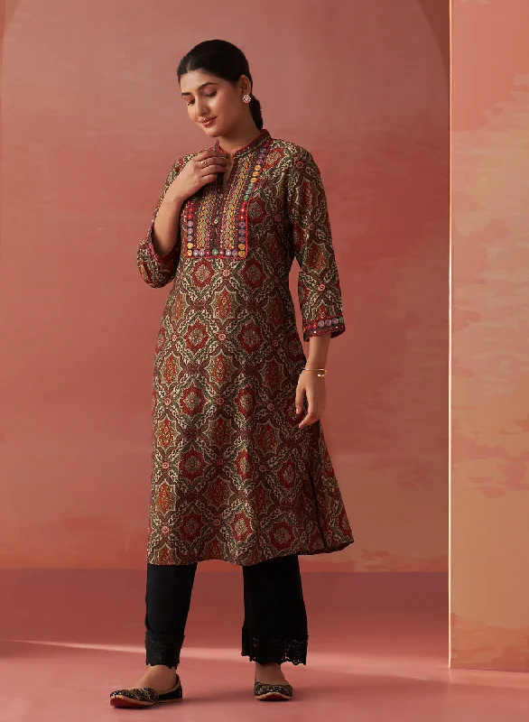 Samiya Green Printed Chanderi Kurta