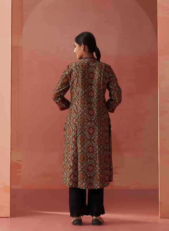 Samiya Green Printed Chanderi Kurta