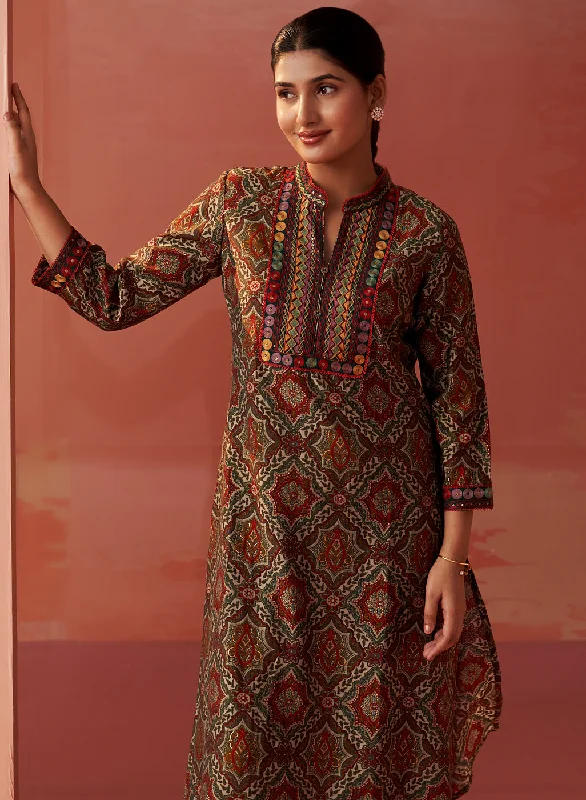 Samiya Green Printed Chanderi Kurta