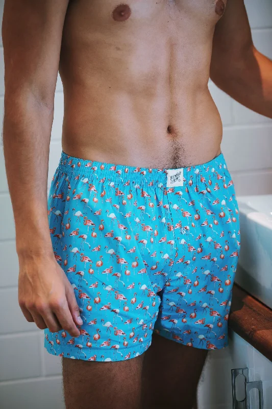 Men's Flamingo Boxer Shorts - Flamingo Blue