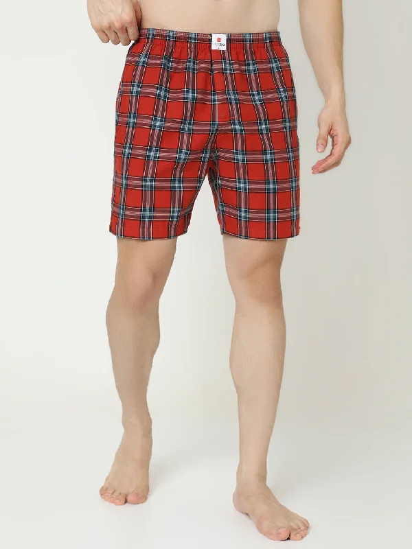 Underjeans by Spykar Men Premium Cotton Brunt Orange Checks Boxers