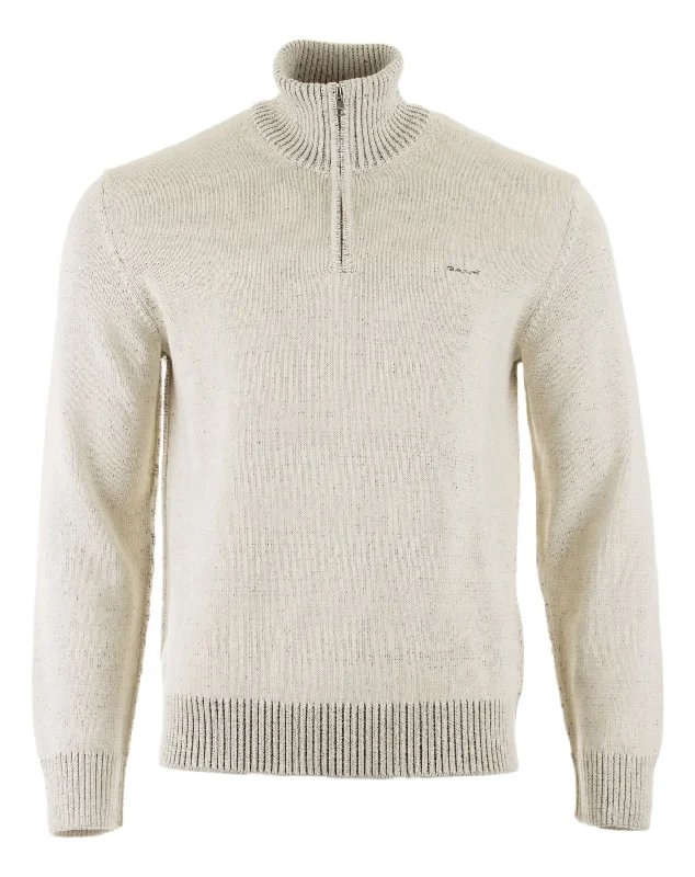 GANT - Plated Two Tone Cotton Half Zip Jumper - Cream