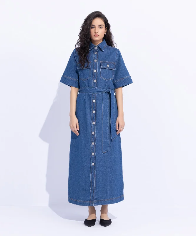 Denim Dress With Belt