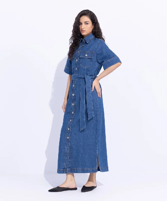 Denim Dress With Belt