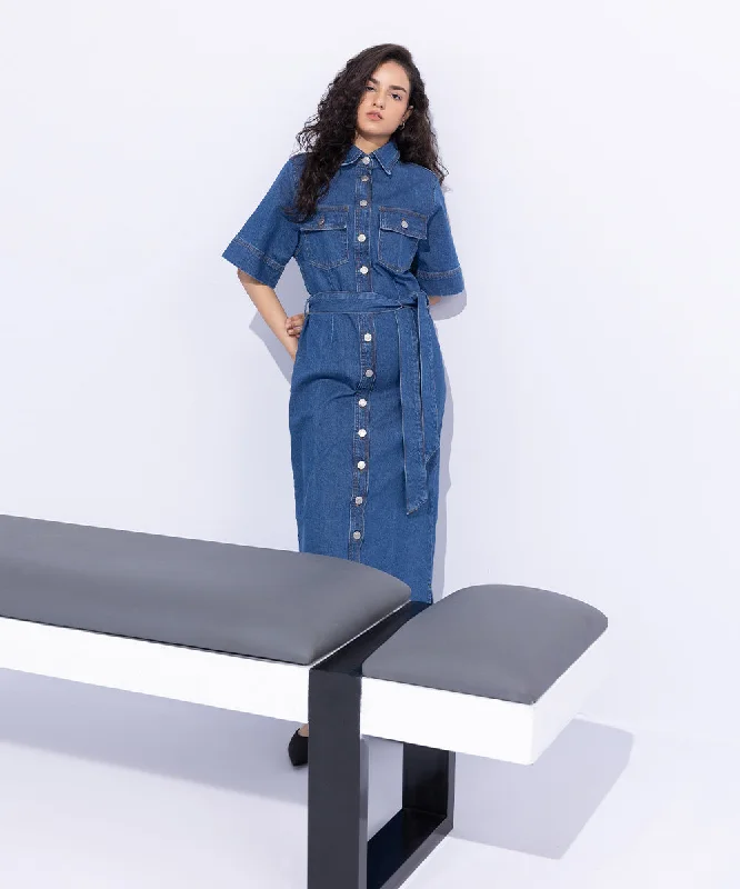 Denim Dress With Belt