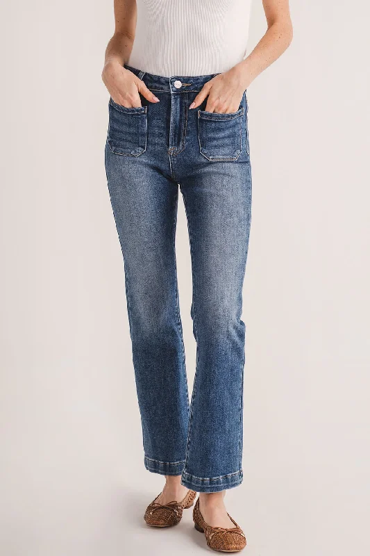 Risen Camille High Rise Patch Pocket Straight Jeans