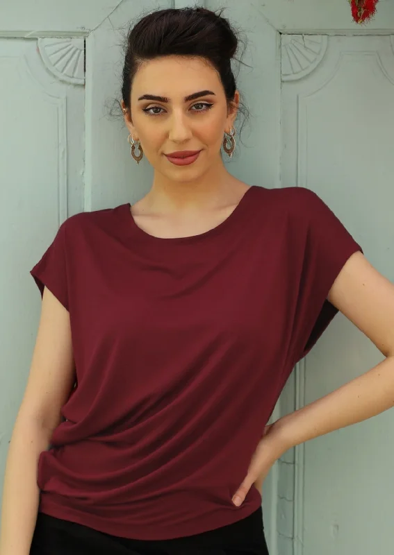 Asymmetrical Rayon Top Maroon