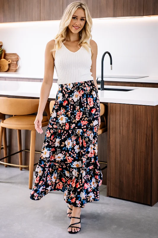 Sloan Maxi Skirt Rosetta Print Black