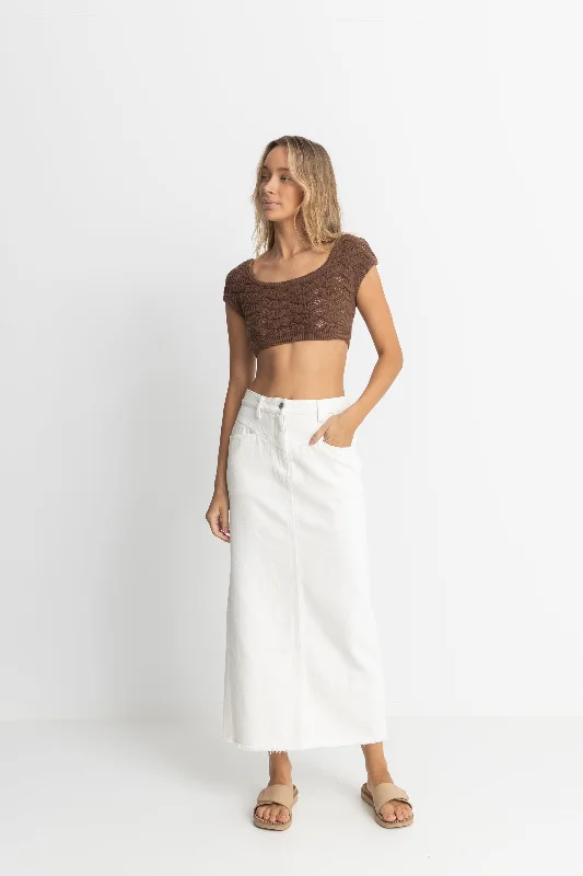 Taylor Denim Maxi Skirt White