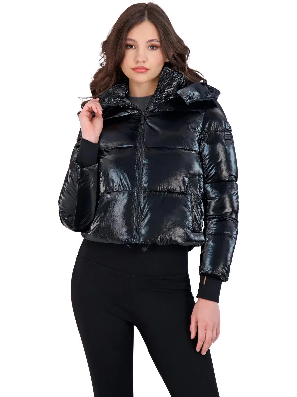 Cropped Liquid Puffer Womens Metallic Cropped Puffer Coat