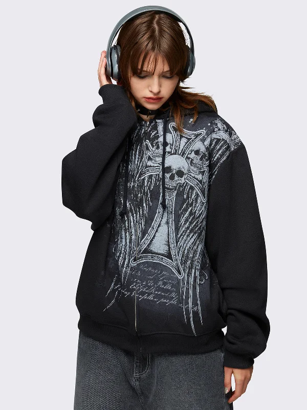 Devil Wings Oversized Zip Up Hoodie