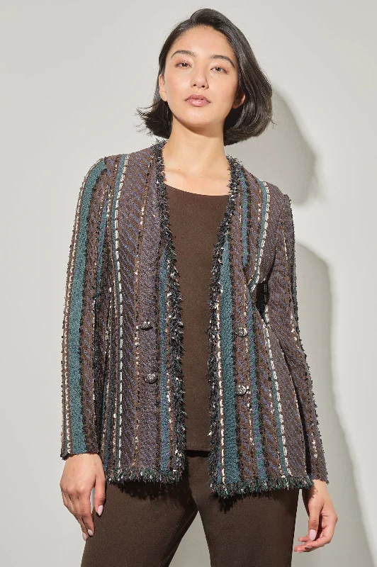 Multi-Stitch Fringe Trim Knit Jacket