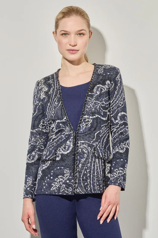 Paisley Knit Braided Chain Trim Jacket