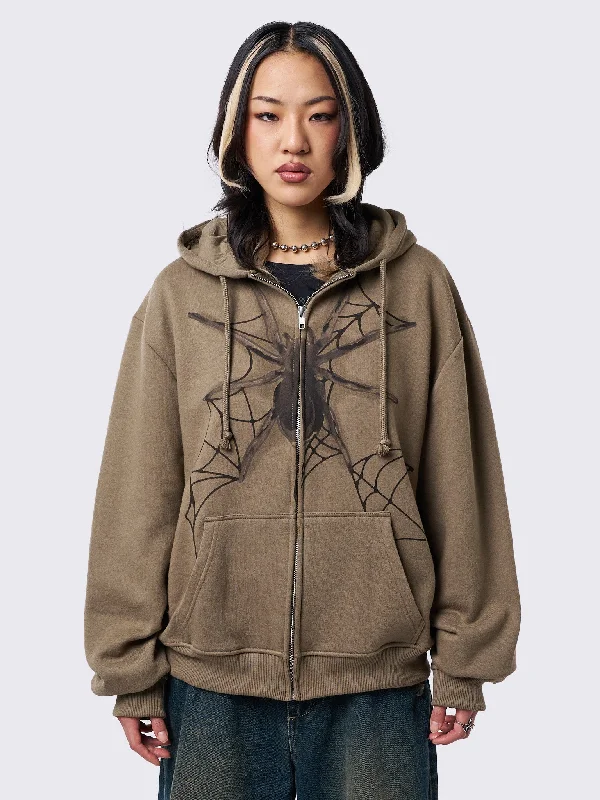 Spiderweb Khaki Zip Up Hoodie